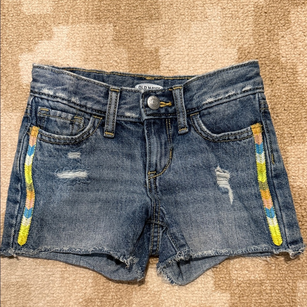Old Navy Girl’s Blue Jean Shorts with Vibrant Details | Size 6